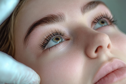 Woman laid having lash lift and tint treatment done