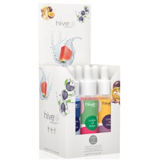 Hive Solutions Cuticle Drops - Assorted  9 x  30ml Display  (3 of Blueberry, Passionfruit, Watermelon)