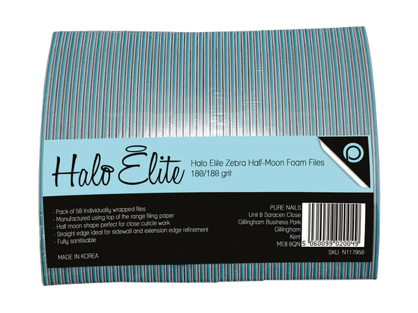 Halo Elite Half-Moon Zebra File 180/180 grit - individually wrapped - 50 pack