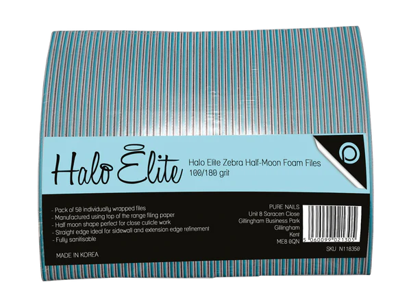 Halo Elite File Half Moon Zebra File 100/180 grit - individually wrapped pack 50